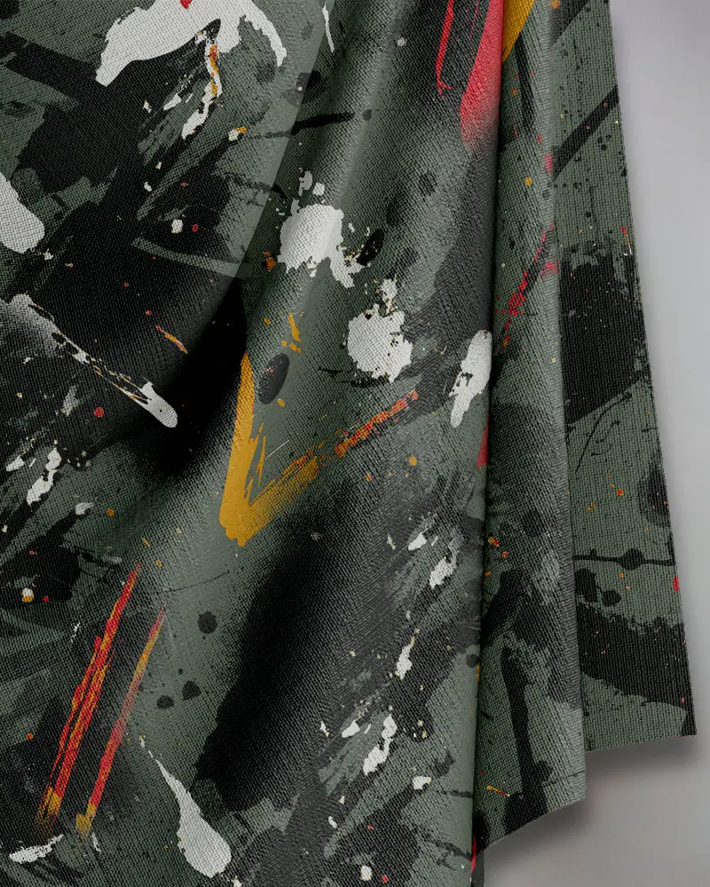 graffiti splatter olive fabric