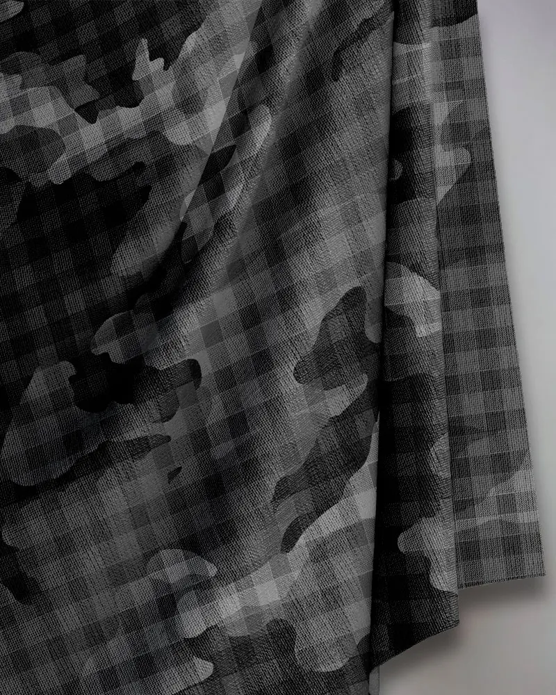 camo plaid black fabric