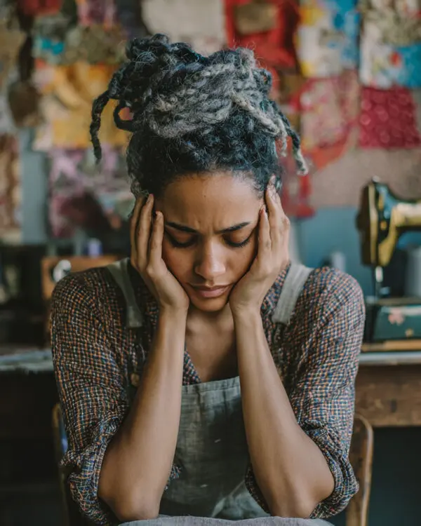 dealing with grief as a creative - a woman with her face in her hands