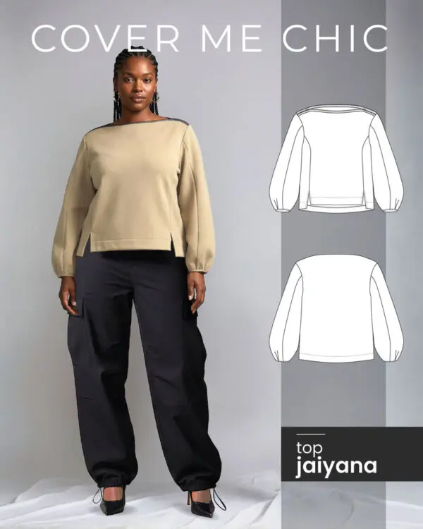 Fashion model wearing Jaiyana top sewing pattern.