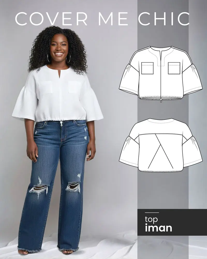 iman top with flutter/bell sleeves