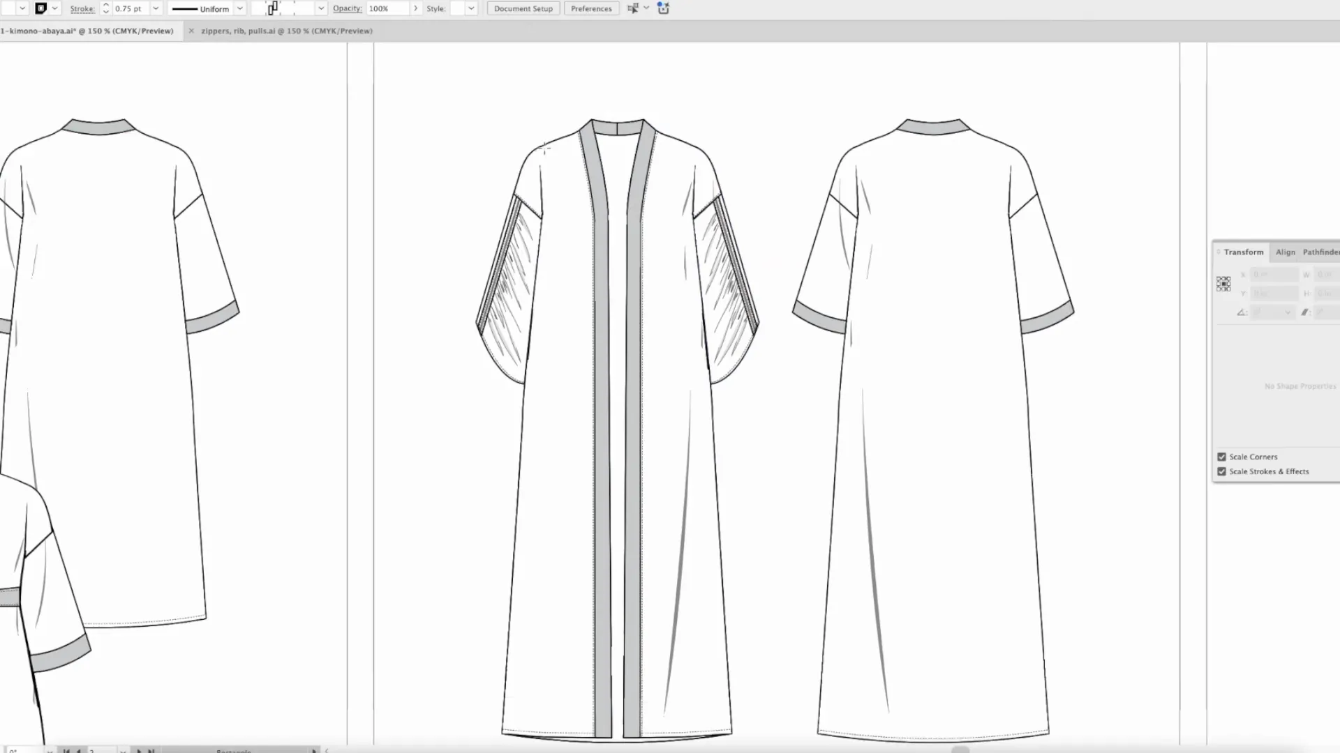 Designing the dramatic sleeves for the kimono