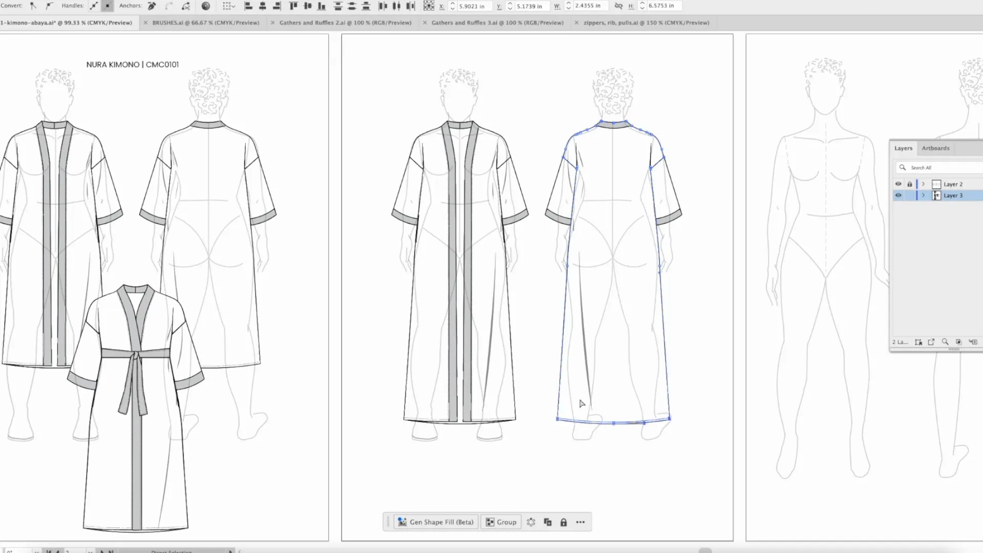 Initial sketch of the kimono design