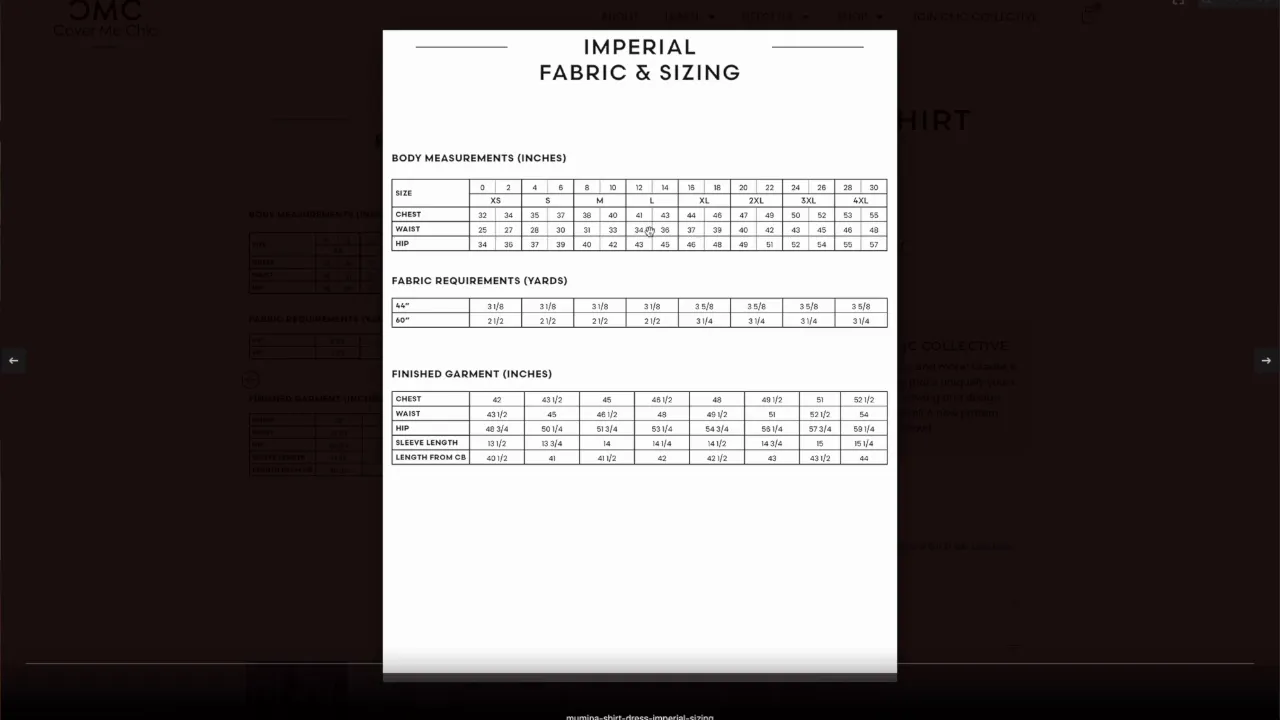 Choosing pattern sizes based on measurements.