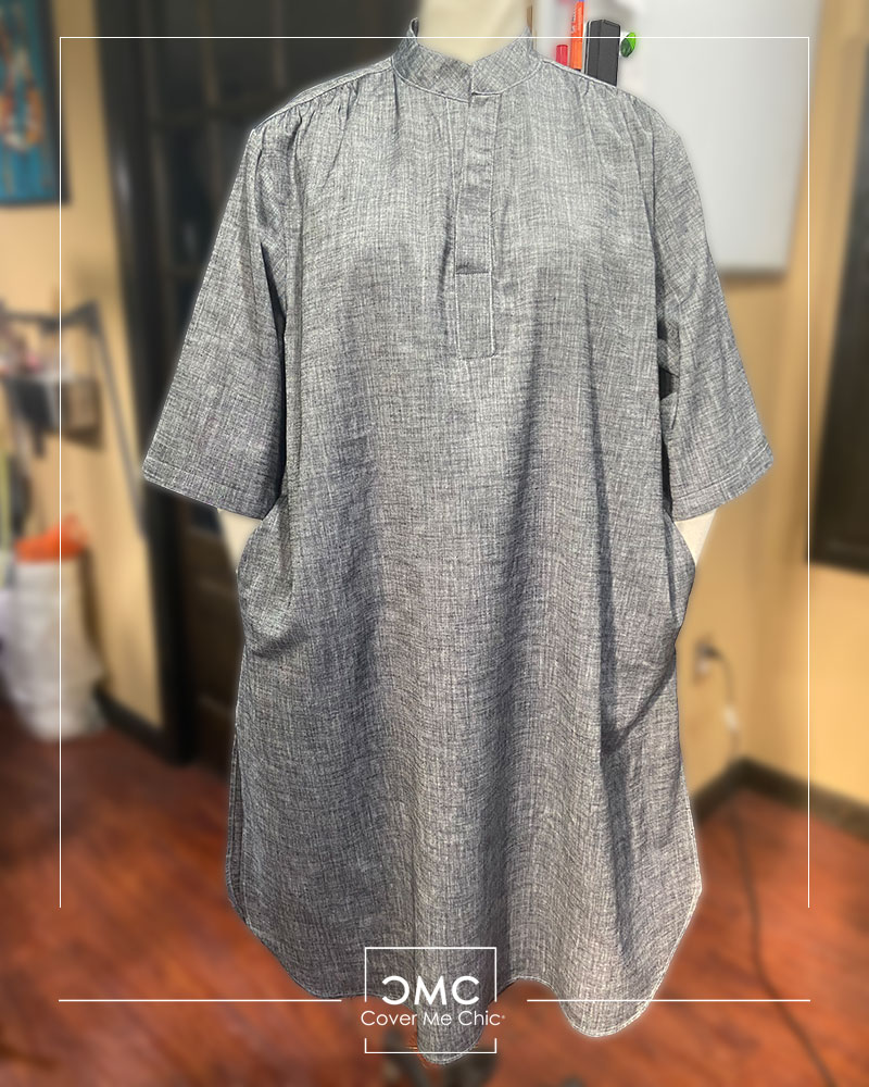 mu'mina shirt dress in grey shirting fabric