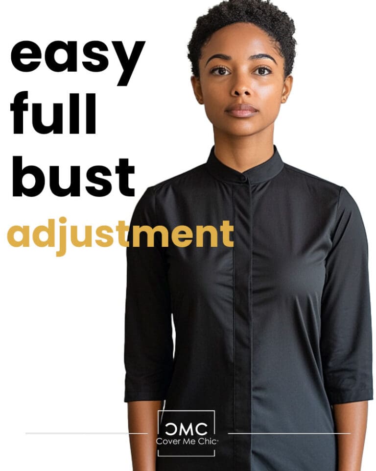 woman in shirt that needs a full bust adjustment